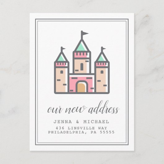 Ons nieuwe adres | Pastel Castle Home Briefkaart (Voorkant)