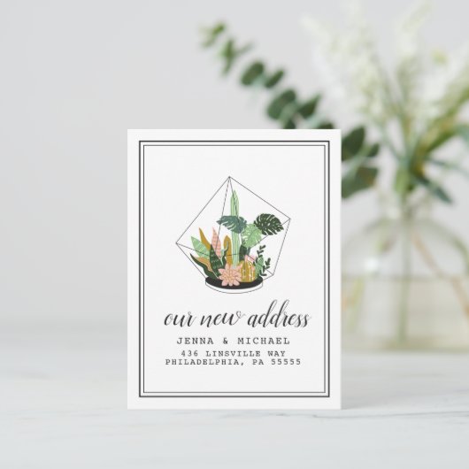 Ons nieuwe adres | Succulent Terrarium Briefkaart (Staand voorkant)