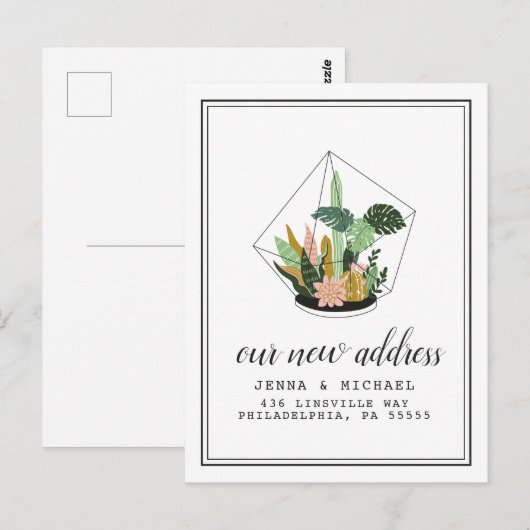 Ons nieuwe adres | Succulent Terrarium Briefkaart (Voorkant / Achterkant)