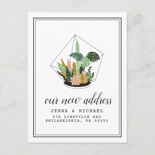 Ons nieuwe adres | Succulent Terrarium Briefkaart (Voorkant)