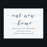 Ons nieuwe adres, Verplaatsende Aankondiging Briefkaart<br><div class="desc">Dit moderne rustige ontwerp nieuw huis,  bewegende aankondiging,  verandering van adres briefkaarten (ons nieuwe huis). Het is de perfecte manier om je vrienden en familie te vertellen dat je verhuisd bent. (Navy Blue font) #TeeshaDerrick</div>