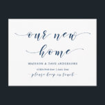 Ons nieuwe adres, Verplaatsende Aankondiging Briefkaart<br><div class="desc">Dit moderne rustige ontwerp nieuw huis,  bewegende aankondiging,  verandering van adres briefkaarten (ons nieuwe huis). Het is de perfecte manier om je vrienden en familie te vertellen dat je verhuisd bent. (Navy Blue font) #TeeshaDerrick</div>