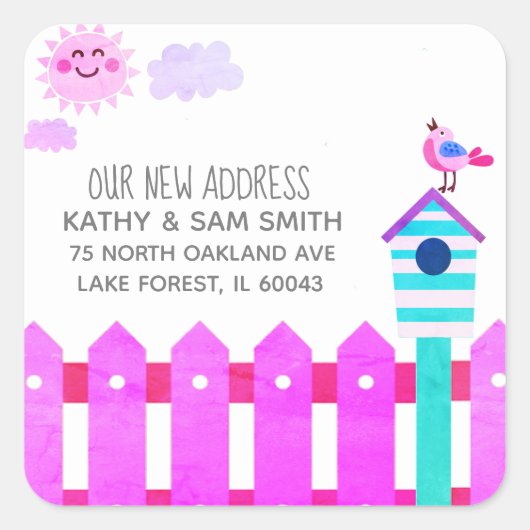 Ons nieuwe adres vierkante sticker (Voorkant)