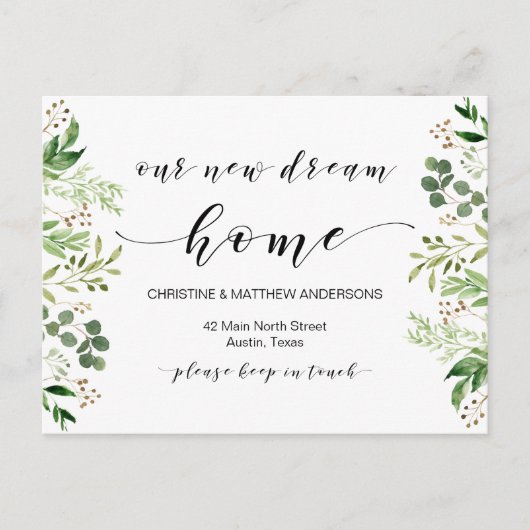 Ons nieuwe droomhuis, Greenery, Moving Announcemen Briefkaart (Voorkant)