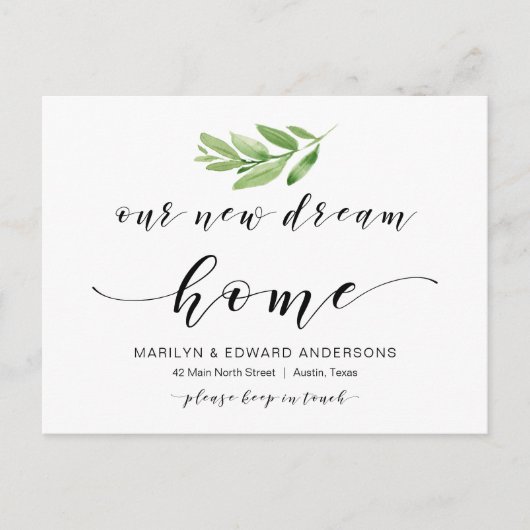 Ons nieuwe droomhuis, Greenery, Moving Announge Briefkaart (Voorkant)