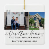 Ons nieuwe Home Elegant Script Minimaal twee foto' Keramisch Ornament (Achterkant)