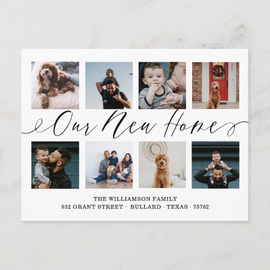 Ons nieuwe Home Elegant Script Photo Collage Movin Briefkaart (Voorkant)