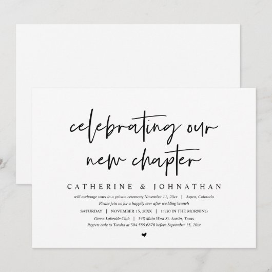 Ons Nieuwe Hoofdstuk Vieren, Elopement Brunch Kaart (Voorkant / Achterkant)