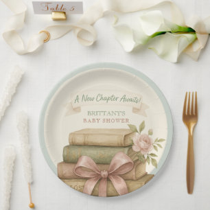 Ons nieuwe hoofdstuk wacht op Pink Bow Baby shower Papieren Bordje