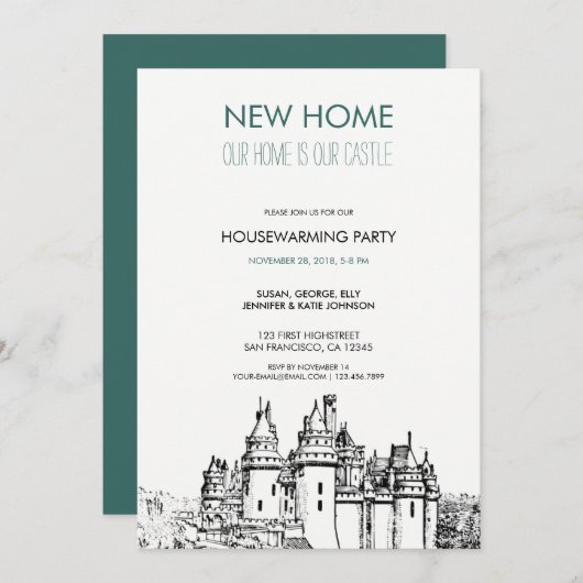 Ons nieuwe huis is ons kasteel Housewarming party Kaart (Voorkant / Achterkant)