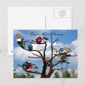 "Ons nieuwe huis..." Vogelhuisjes Aankondigingskaart (Voorkant / Achterkant)