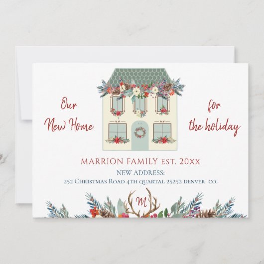 Ons nieuwe huis voor de feestdagen groene huis ver aankondiging (Voorkant)