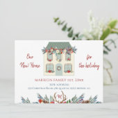 Ons nieuwe huis voor de feestdagen groene huis ver aankondiging (Staand voorkant)