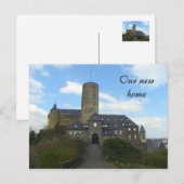 Ons nieuwe huis - We hebben kasteelkaarten verplaa Aankondigingskaart (Voorkant / Achterkant)