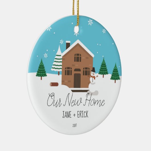 Ons nieuwe kerstcadeautje voor thuiskerst keramisch ornament (Rechts)