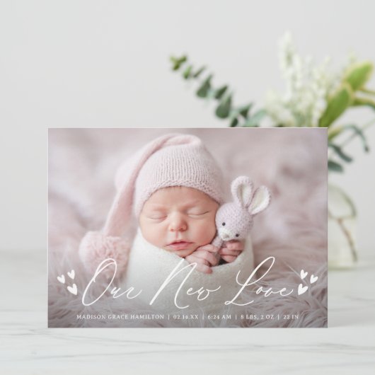 Ons nieuwe liefdesscript 4 Fotogeboorte Aankondiging (Staand voorkant)