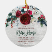 Ons nieuwe persoonlijke Waterverf Burgundy Roos Keramisch Ornament (Voorkant)