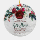 Ons nieuwe persoonlijke Waterverf Burgundy Roos Keramisch Ornament (Achterkant)