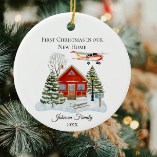 Ons Nieuwe Thuis Cessna Vliegtuig Mooie Waterverf Keramisch Ornament