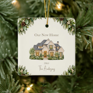 Ons Nieuwe Thuis Custom Huis Foto Familie Kerstmis Keramisch Ornament