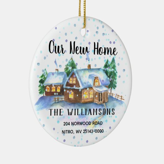 Ons nieuwe thuisfotoadres Holiday Keepslag Keramisch Ornament (Rechts)