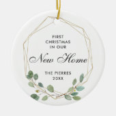 Ons nieuwe thuisgebruik, gepersonaliseerde geometr keramisch ornament (Voorkant)