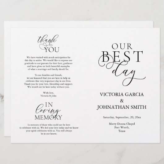 Ons programma voor beste dag, huwelijksfeestdag, v (Voorkant / Achterkant)