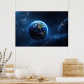 Ons saffier huis in de ruimte poster (Keuken)