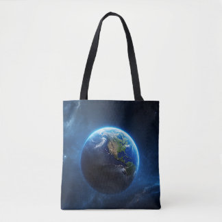 Ons saffier huis in de ruimte tote bag