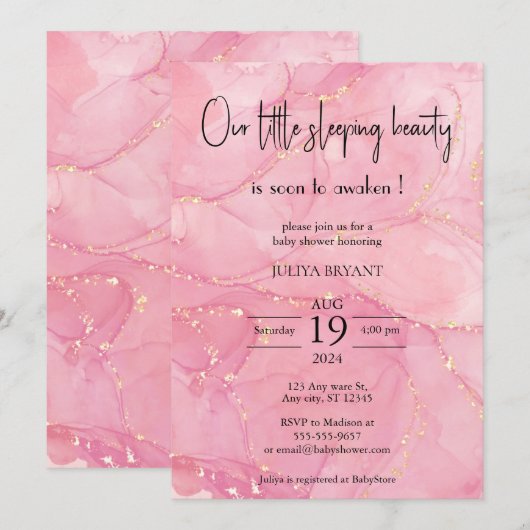 Ons slaapschoonheid roze baby shower kaart (Voorkant / Achterkant)