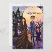 Ons spookhuis" Paarse maanlicht Halloween Feestdagenkaart (Voorkant)