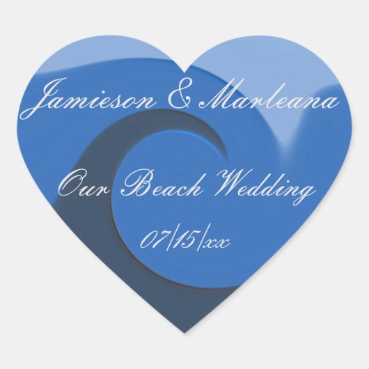 "Ons strand bruiloft" - "Blue Tide" Hart Sticker (Voorkant)