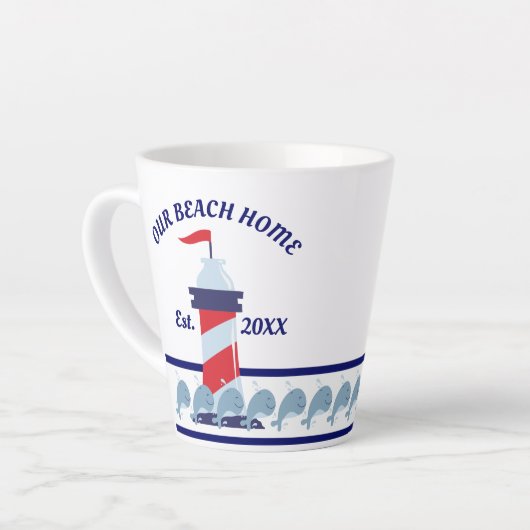 Ons strand thuis, vuurtoren latte mok (Linkerhoek)