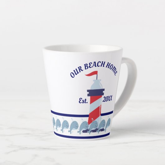 Ons strand thuis, vuurtoren latte mok (Rechterhoek)