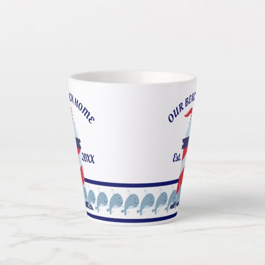 Ons strand thuis, vuurtoren latte mok (Voorkant)