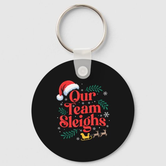 Ons Team Slaat Kerstman Hoed Rendier Kantoor Sleutelhanger (Voorkant)