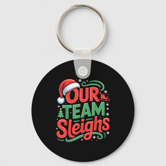 Ons Team Sleddert Grappige Kerst Reindeers Kerstmi Sleutelhanger (Voorkant)