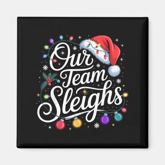 Ons Team Sleddert Kerstlicht Rood Kerstmannenhoed Magneet (Voorkant)