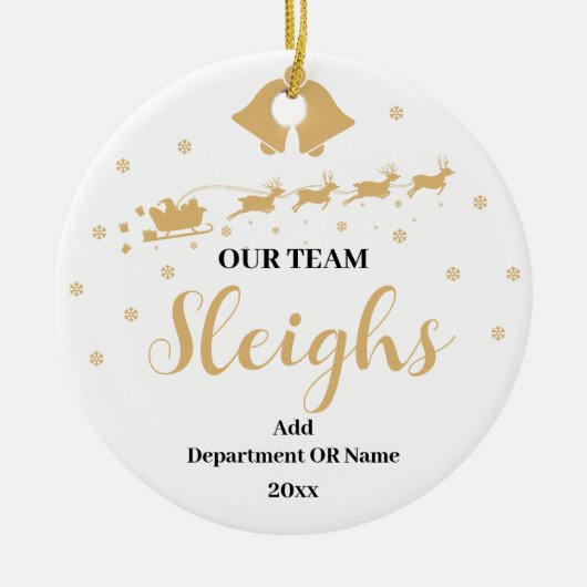 Ons Team Sleigh kerstcadeau voor medewerkers Keramisch Ornament (Voorkant)