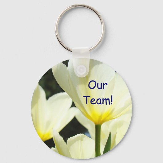 Ons Team! sleutelhanger Witte Gele Tulp Bloemen (Voorkant)