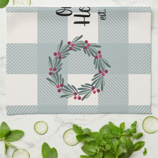 Ons thuis script blauw/groen Buffalo geruit knuffe Theedoek (Gevouwen)