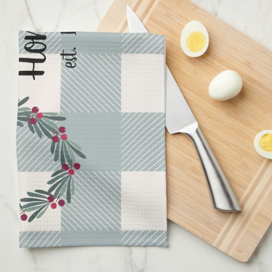 Ons thuis script blauw/groen Buffalo geruit knuffe Theedoek (Quarter Fold)