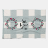 Ons thuis script blauw/groen Buffalo geruit knuffe Theedoek (Horizontaal)