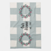 Ons thuis script blauw/groen Buffalo geruit knuffe Theedoek (Verticaal)