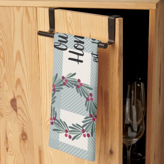 Ons thuis script blauw/groen Buffalo geruit knuffe Theedoek (Derde Gevouwen)