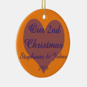 Ons tweede kerstfeest samen blauw Oranje hart Keramisch Ornament (Rechts)