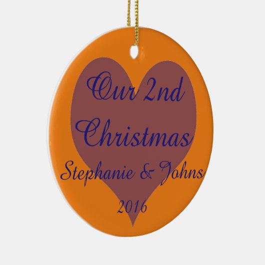 Ons tweede kerstfeest samen blauw Oranje hart Keramisch Ornament (Rechts)