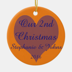 Ons tweede kerstfeest samen blauw Oranje hart Keramisch Ornament