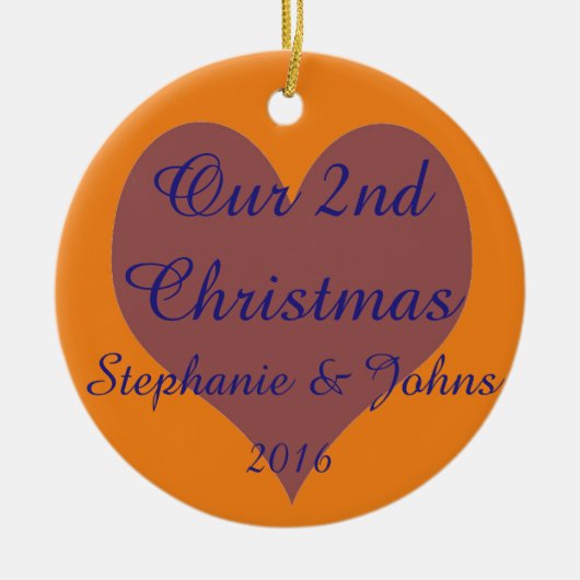 Ons tweede kerstfeest samen blauw Oranje hart Keramisch Ornament (Voorkant)