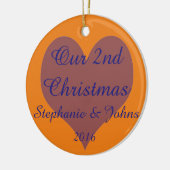 Ons tweede kerstfeest samen blauw Oranje hart Keramisch Ornament (Links)